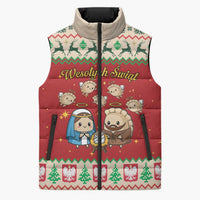 Poland Christmas Sleeveless Puffer Jacket Polish Pierogi Mascot Nativity Scene - Wonder Print Shop