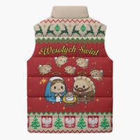 Poland Christmas Sleeveless Puffer Jacket Polish Pierogi Mascot Nativity Scene - Wonder Print Shop
