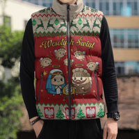 Poland Christmas Sleeveless Puffer Jacket Polish Pierogi Mascot Nativity Scene - Wonder Print Shop