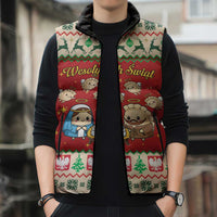 Poland Christmas Sleeveless Puffer Jacket Polish Pierogi Mascot Nativity Scene - Wonder Print Shop