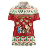 Poland Christmas Women Polo Shirt Polish Pierogi Mascot Nativity Scene - Wonder Print Shop