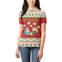 Poland Christmas Women Polo Shirt Polish Pierogi Mascot Nativity Scene - Wonder Print Shop