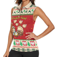 Poland Christmas Women Sleeveless Polo Shirt Polish Pierogi Mascot Nativity Scene - Wonder Print Shop