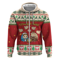 Poland Christmas Zip Hoodie Polish Pierogi Mascot Nativity Scene - Wonder Print Shop