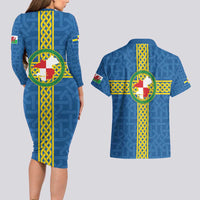 Pembrokeshire Wales Couples Matching Long Sleeve Bodycon Dress and Hawaiian Shirt Flag And Map Celtic Style - Wonder Print Shop