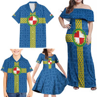 Pembrokeshire Wales Family Matching Off Shoulder Maxi Dress and Hawaiian Shirt Flag And Map Celtic Style - Wonder Print Shop
