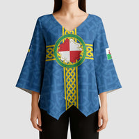 Pembrokeshire Wales Kimono Sleeve Blouse Flag And Map Celtic Style - Wonder Print Shop