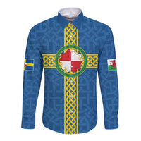 Pembrokeshire Wales Long Sleeve Button Shirt Flag And Map Celtic Style - Wonder Print Shop