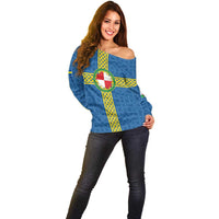 Pembrokeshire Wales Off Shoulder Sweater Flag And Map Celtic Style - Wonder Print Shop