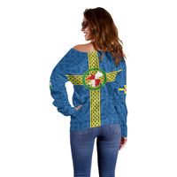 Pembrokeshire Wales Off Shoulder Sweater Flag And Map Celtic Style - Wonder Print Shop