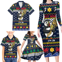 Personalized Pembrokeshire Wales Christmas Family Matching Long Sleeve Bodycon Dress and Hawaiian Shirt The Lovespoon Puffin - Wonder Print Shop