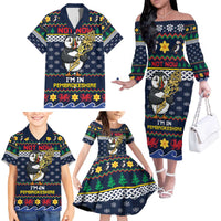 Personalized Pembrokeshire Wales Christmas Family Matching Off The Shoulder Long Sleeve Dress and Hawaiian Shirt The Lovespoon Puffin - Wonder Print Shop