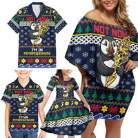 Personalized Pembrokeshire Wales Christmas Family Matching Off Shoulder Short Dress and Hawaiian Shirt The Lovespoon Puffin - Wonder Print Shop