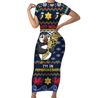 Personalized Pembrokeshire Wales Christmas Family Matching Short Sleeve Bodycon Dress and Hawaiian Shirt The Lovespoon Puffin - Wonder Print Shop