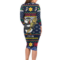 Personalized Pembrokeshire Wales Christmas Long Sleeve Bodycon Dress The Lovespoon Puffin - Wonder Print Shop