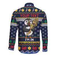 Personalized Pembrokeshire Wales Christmas Long Sleeve Button Shirt The Lovespoon Puffin - Wonder Print Shop