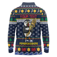 Personalized Pembrokeshire Wales Christmas Long Sleeve Polo Shirt The Lovespoon Puffin - Wonder Print Shop