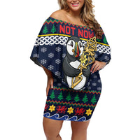 Personalized Pembrokeshire Wales Christmas Off Shoulder Short Dress The Lovespoon Puffin - Wonder Print Shop