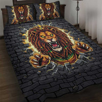 Jamaica Rasta Lion Quilt Bed Set Reggae Lion Breaking Wall Design - Wonder Print Shop