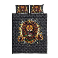 Jamaica Rasta Lion Quilt Bed Set Reggae Lion Breaking Wall Design - Wonder Print Shop