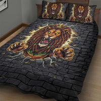 Jamaica Rasta Lion Quilt Bed Set Reggae Lion Breaking Wall Design - Wonder Print Shop