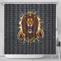 Jamaica Rasta Lion Shower Curtain Reggae Lion Breaking Wall Design - Wonder Print Shop