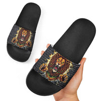 Jamaica Rasta Lion Slide Sandals Reggae Lion Breaking Wall Design - Wonder Print Shop