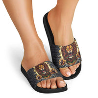 Jamaica Rasta Lion Slide Sandals Reggae Lion Breaking Wall Design - Wonder Print Shop