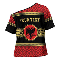Personalized Albania Eagle Cross Shoulder Shirt Red and Black Heritage - Wonder Print Shop