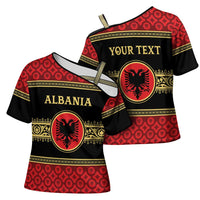 Personalized Albania Eagle Cross Shoulder Shirt Red and Black Heritage - Wonder Print Shop