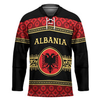 Personalized Albania Eagle Hockey Jersey Red and Black Heritage - Wonder Print Shop