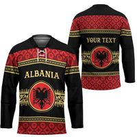 Personalized Albania Eagle Hockey Jersey Red and Black Heritage - Wonder Print Shop