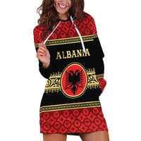 Personalized Albania Eagle Hoodie Dress Red and Black Heritage - Wonder Print Shop
