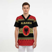 Personalized Albania Eagle Scrub Top Red and Black Heritage - Wonder Print Shop