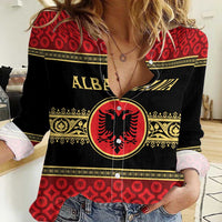 Personalized Albania Eagle Women Casual Shirt Red and Black Heritage - Wonder Print Shop