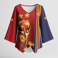 Custom World Football 2026 Spain Kimono Sleeve Blouse Road To The Champions - Wonder Print Shop