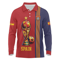 Custom World Football 2026 Spain Long Sleeve Polo Shirt Road To The Champions - Wonder Print Shop