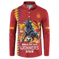 Custom World Football 2026 Spain Button Sweatshirt Spanish Bull Rising Champions - Wonder Print Shop