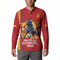 Custom World Football 2026 Spain Button Sweatshirt Spanish Bull Rising Champions - Wonder Print Shop