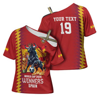 Custom World Football 2026 Spain Cross Shoulder Shirt Spanish Bull Rising Champions - Wonder Print Shop