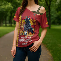 Custom World Football 2026 Spain Cross Shoulder Shirt Spanish Bull Rising Champions - Wonder Print Shop