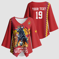 Custom World Football 2026 Spain Kimono Sleeve Blouse Spanish Bull Rising Champions - Wonder Print Shop