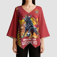 Custom World Football 2026 Spain Kimono Sleeve Blouse Spanish Bull Rising Champions - Wonder Print Shop