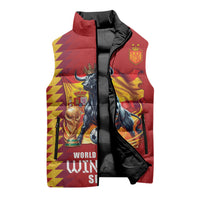Custom World Football 2026 Spain Sleeveless Puffer Jacket Spanish Bull Rising Champions - Wonder Print Shop