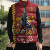 Custom World Football 2026 Spain Sleeveless Puffer Jacket Spanish Bull Rising Champions - Wonder Print Shop