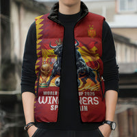 Custom World Football 2026 Spain Sleeveless Puffer Jacket Spanish Bull Rising Champions - Wonder Print Shop