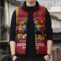 Custom World Football 2026 Spain Sleeveless Puffer Jacket Spanish Bull Rising Champions - Wonder Print Shop