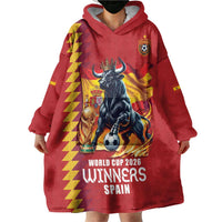 Custom World Football 2026 Spain Wearable Blanket Hoodie Spanish Bull Rising Champions - Wonder Print Shop