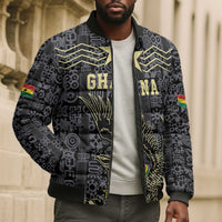 Custom World Football 2026 Ghana Bomber Puffer Jacket Black Stars Rise with Black Adinkra Pattern