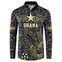 Custom World Football 2026 Ghana Button Sweatshirt Black Stars Rise with Black Adinkra Pattern